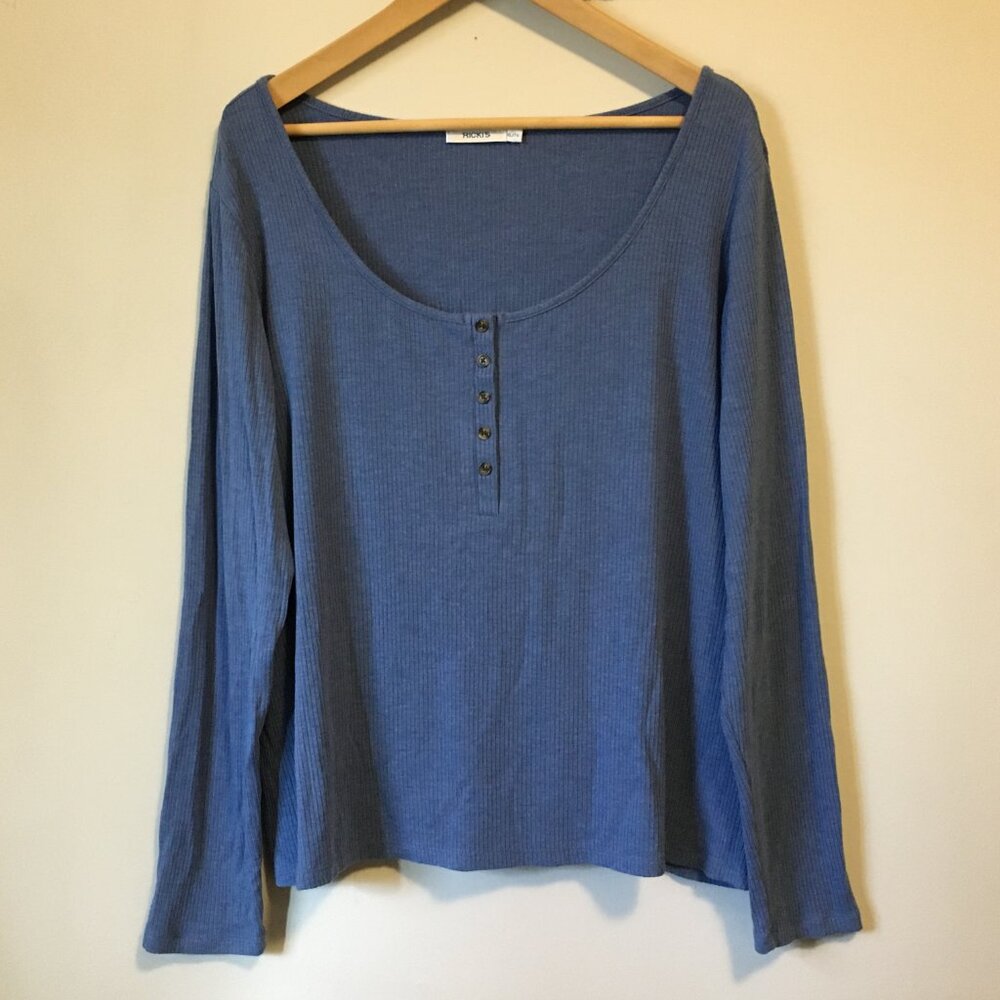 Pastelcore Periwinkle Rayon Ribbed Button Top XL